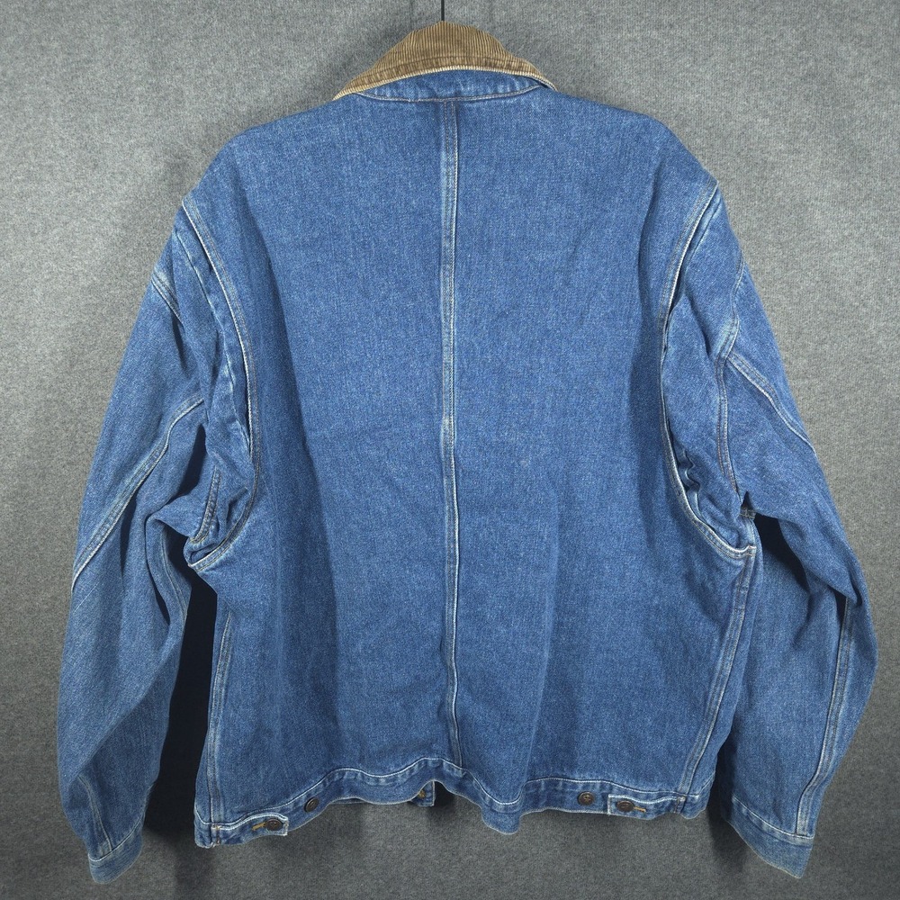 Vtg Faded Glory Denim Barn Coat L Mens 90s Workwear Corduroy Collar Chore Coat - Picture 12 of 16